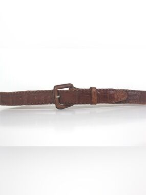 Handmade Tan Leather Croc Embossed Belt Self Covered Leather Buckle Hand Stitche